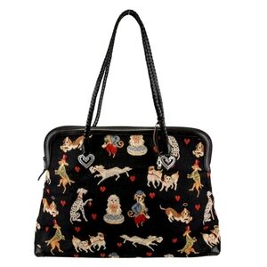 BRIGHTON XL TRAVEL SATCHEL LEATHER TRIM with WHIMSICAL DOG PRINT